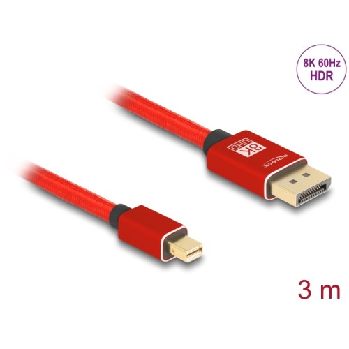 Delock Mini DisplayPort to DisplayPort cable 8K 60 Hz 3 m red metal without latch