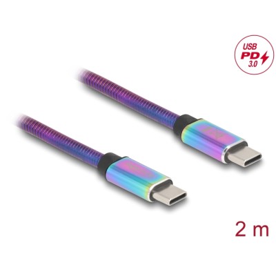 Delock USB 2.0 Cable USB Type-C™ male to male with metal jacket iridescent PD 3.0 60 W 2 m