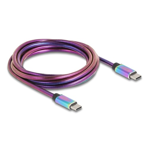 Delock USB 2.0 Cable USB Type-C™ male to male with metal jacket iridescent PD 3.0 60 W 2 m