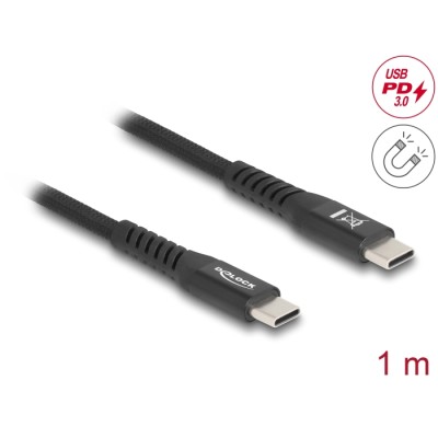 Delock USB 2.0 Cable USB Type-C™ male to male with magnetic textile jacket PD 3.0 60 W 1 m