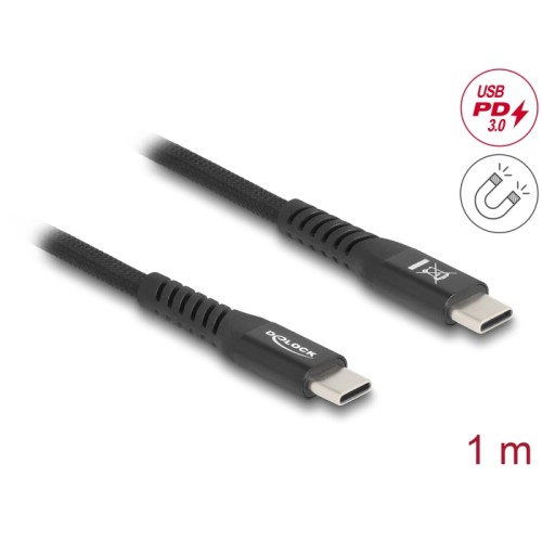 Delock USB 2.0 Cable USB Type-C™ male to male with magnetic textile jacket PD 3.0 60 W 1 m