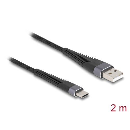 Delock USB 2.0 Cable USB Type-A male to USB Type-C™ male with extended bend protection 2 m