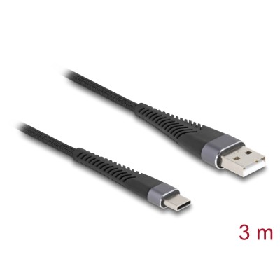 Delock USB 2.0 Cable USB Type-A male to USB Type-C™ male with extended bend protection 3 m