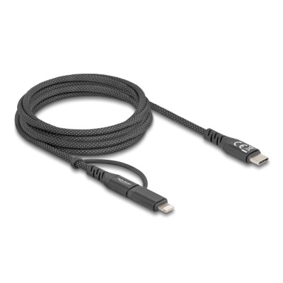Delock USB Cable 2 in 1 USB Type-C™ to USB Type-C™ / Lightning™ for iPhone™ and iPad™ 2 m MFi 60 W 2