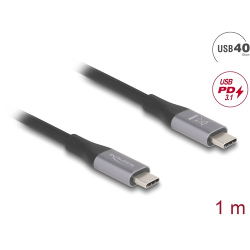 Delock USB 40 Gbps Cable USB Type-C™ male to male PD 3.1 240 W E-Marker 1 m grey metal