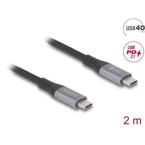 Delock USB 40 Gbps Cable USB Type-C™ male to male PD 3.1 240 W E-Marker 2 m grey metal