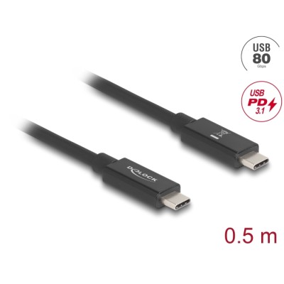 Delock USB 80 Gbps Cable USB Type-C™ male to male 16K 60 Hz PD 3.1 240 W E-Marker coaxial 0.5 m black