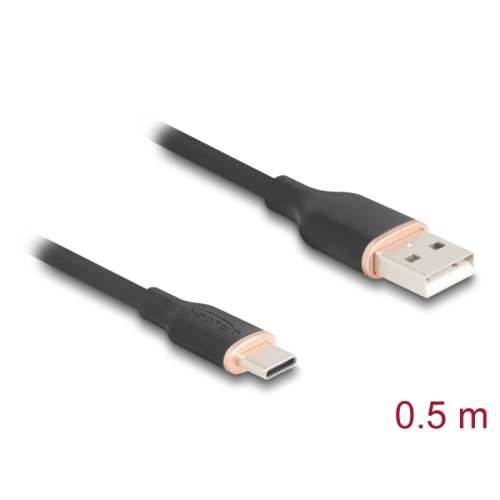 Delock USB 2.0 Cable USB Type-A male to USB Type-C™ male 0.5 m black Silicone