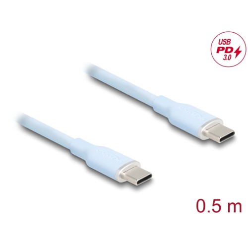 Delock USB 2.0 Cable USB Type-C™ male to male PD 3.0 60 W 0.5 m blue Silicone