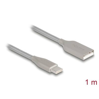 Delock USB cable with metal sheath USB Type-A male to USB Type-C™ male PD 3.0 60 W 1 m silver