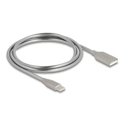 Delock USB cable with metal sheath USB Type-A male to USB Type-C™ male PD 3.0 60 W 1 m silver 2