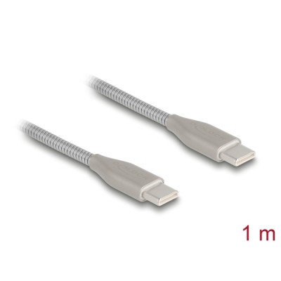 Delock USB-C™ cable with metal sheath USB Type-C™ male to male PD 3.0 60 W 1 m silver