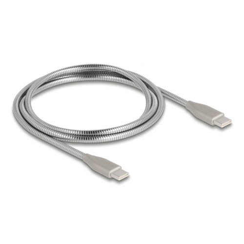 Delock USB-C™ cable with metal sheath USB Type-C™ male to male PD 3.0 60 W 1 m silver