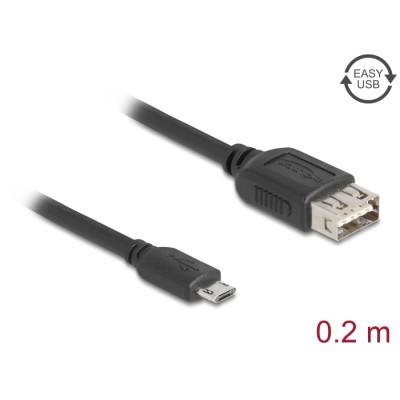 Delock USB 2.0 Kabel EASY USB Typ Micro-B Stecker zu EASY USB Typ-A Buchse 0,2 m