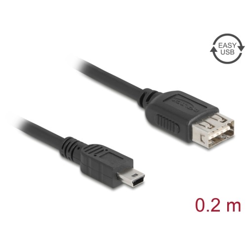 Delock USB 2.0 Cable USB Type Mini-B male to EASY USB Type-A female 0,2 m