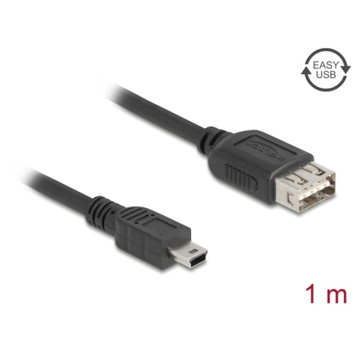 Delock USB 2.0 Cable USB Type Mini-B male to EASY USB Type-A female 1 m