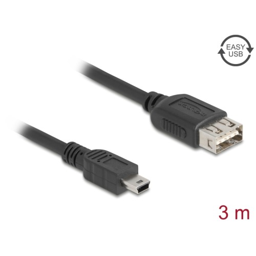 Delock USB 2.0 Cable USB Type Mini-B male to EASY USB Type-A female 3 m