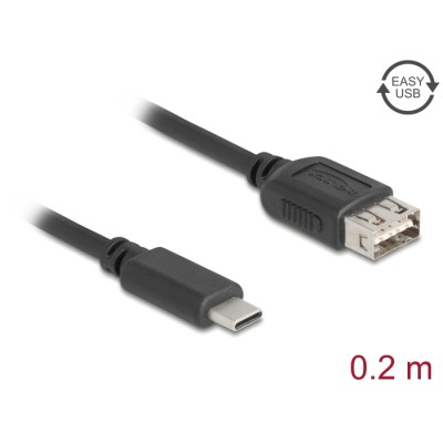 Delock USB 2.0 Cable USB Type-C™ male to EASY USB Type-A female 0.2 m