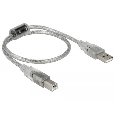Delock Cable USB 2.0 Type-A male > USB 2.0 Type-B male 0.5 m transparent 2