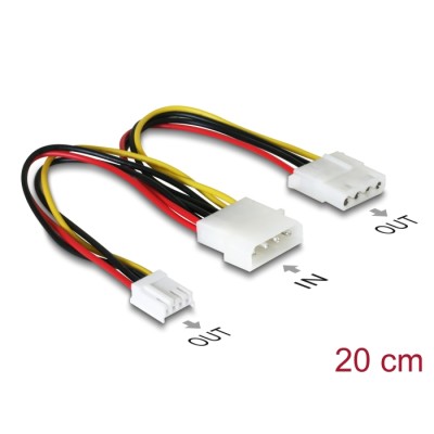 Delock Power Cable Molex 4pin male to Molex 4 pin female + 4 pin Floppy