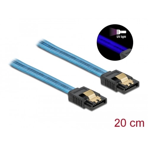 Delock SATA 6 Gb/s Cable UV glow effect blue 20 cm