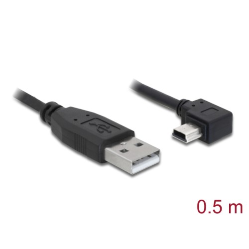 Delock Cable USB-A male > USB mini-B male angled 90° left