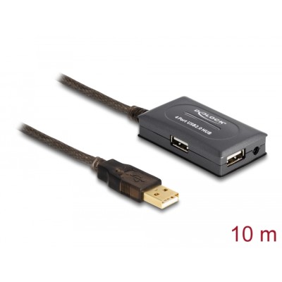 Delock USB 2.0 Extension Cable 10 m active with 4 port Hub