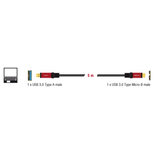 Delock Cable USB 3.2 Gen 1 Type-A male  USB 3.2 Gen 1 Type Micro-B male 5 m Premium