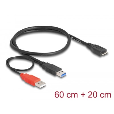 Delock Cable USB 3.0 type A male + USB type A male > USB 3.0 type Micro-B male
