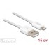 Delock USB data and power cable for iPhone™, iPad™, iPod™ white 15 cm