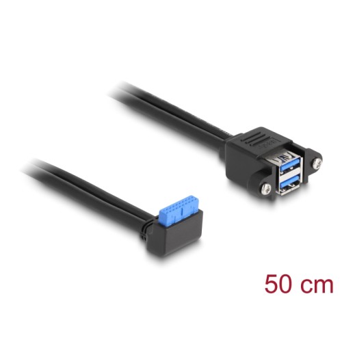 Delock Cable USB 5 Gbps pin header female 90° angled to 2 x USB 5 Gbps Type-A female for built-in 50 cm