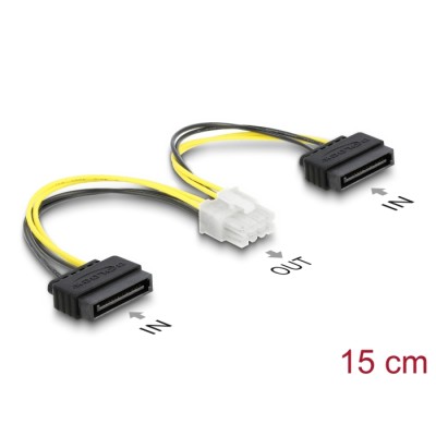 Delock Power cable 2 x 15 pin SATA plug to 8 pin EPS male 15 cm