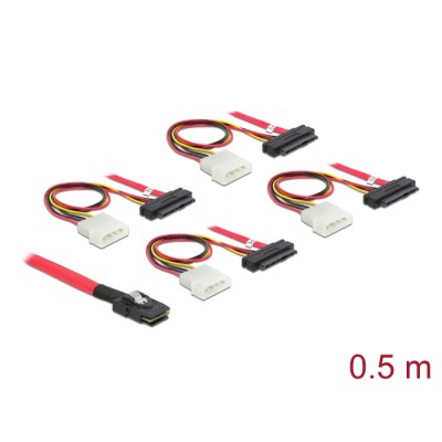 Delock Cable mini SAS SFF-8087 > 4 x SAS SFF-8482 + power 0.5 m