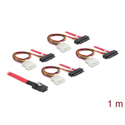 Delock Cable mini SAS SFF-8087 > 4 x SAS SFF-8482 + power 1 m