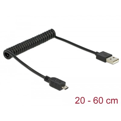 Delock Cable USB 2.0-A male > USB micro-B male coiled cable
