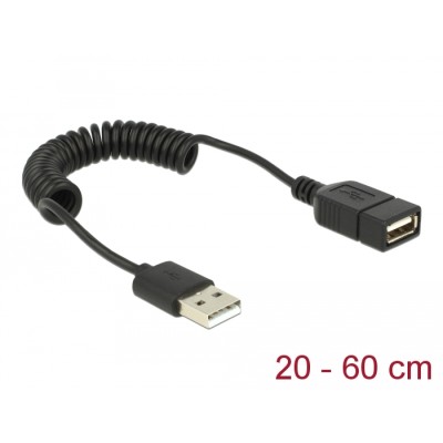 Delock Extension Cable USB 2.0-A male / female coiled cable