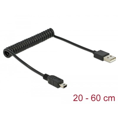 Delock Cable USB 2.0-A male > USB mini male coiled cable