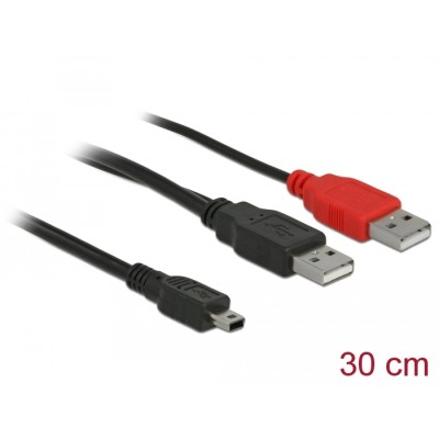 Delock Cable 2 x USB 2.0-A male > USB mini 5-pin