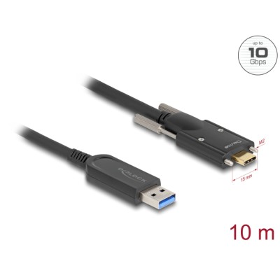 Delock Active Optical Cable USB 10 Gbps Type-A male to USB Type-C™ male with screws on the sides 10 m