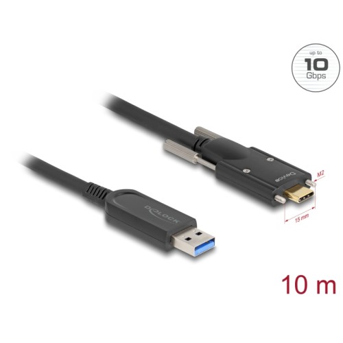 Delock Active Optical Cable USB 10 Gbps Type-A male to USB Type-C™ male with screws on the sides 10 m