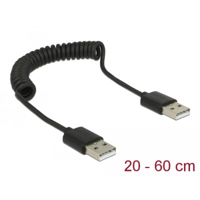 Delock Cable USB 2.0-A male / male coiled cable