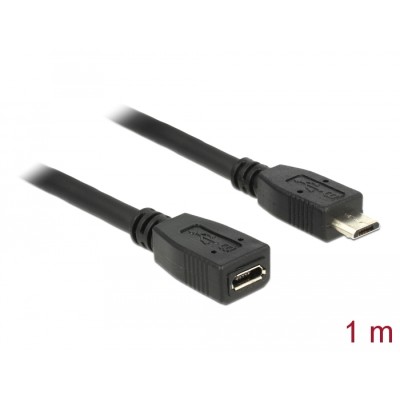 Delock Extension cable USB 2.0 type Micro-B male > USB 2.0 type Micro-B female 1 m