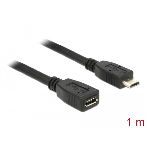 Delock Extension cable USB 2.0 type Micro-B male > USB 2.0 type Micro-B female 1 m
