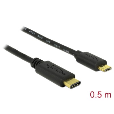 Delock Cable USB Type-C™ 2.0 male > USB 2.0 Type Micro-B male 0.5 m black