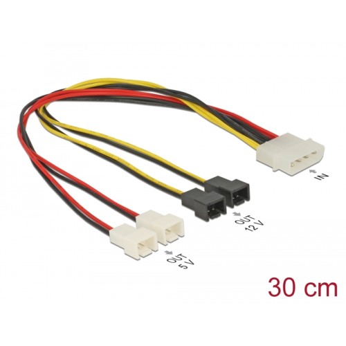 Delock Cable power Molex 4 pin male > 4 x 2 pin fan