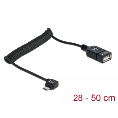 Delock Cable USB micro-B male angled > USB 2.0-A female OTG coiled cable