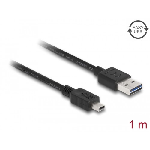Delock Cable EASY-USB 2.0 Type-A male > USB 2.0 Type Mini-B male 1 m black