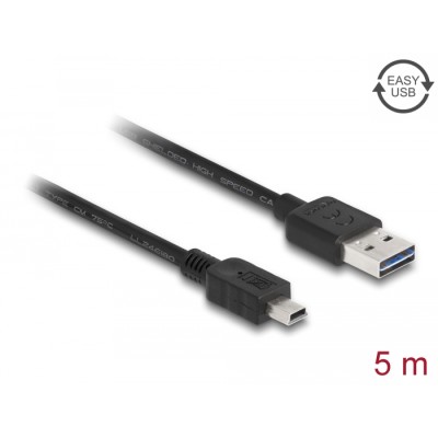 Delock Cable EASY-USB 2.0 Type-A male > USB 2.0 Type Mini-B male 5 m black