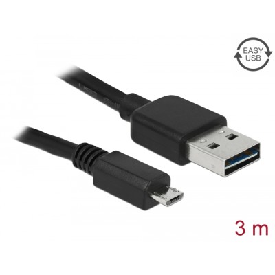 Delock Cable EASY-USB 2.0 Type-A male > USB 2.0 Type Micro-B male 3 m black