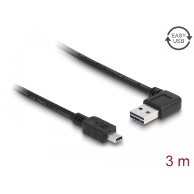 Delock Cable EASY-USB 2.0 Type-A male angled left / right > USB 2.0 Type Mini-B male 3 m